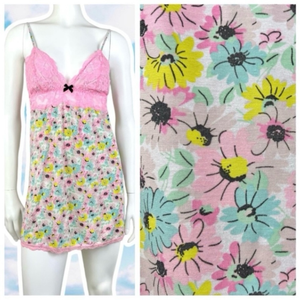 VICTORIA'S SECRET Pastel Floral Daisy Modal Lace Nightie Cottagecore Prairie Y2K